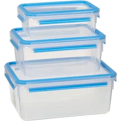 Emsa Frischhaltedosen Clip & Close 3er-Set, Polypropylen, 1/ 2.3/ 3.7 L, rechteckig, blau