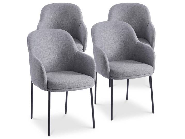 MENZZO Lot de 4 chaises modernes matelassées Inaya Métal Noir et Tissu Gris