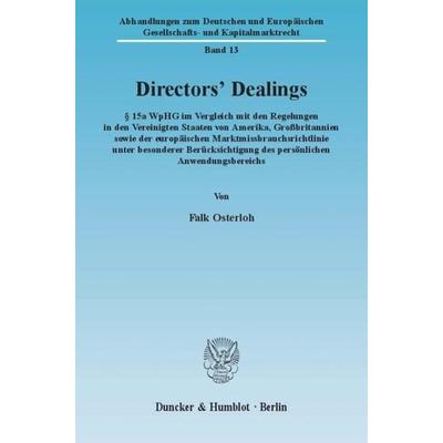 Directors' Dealings., Taschenbuch von Falk Osterloh, Duncker & Humblot, 978-3-428-12512-8