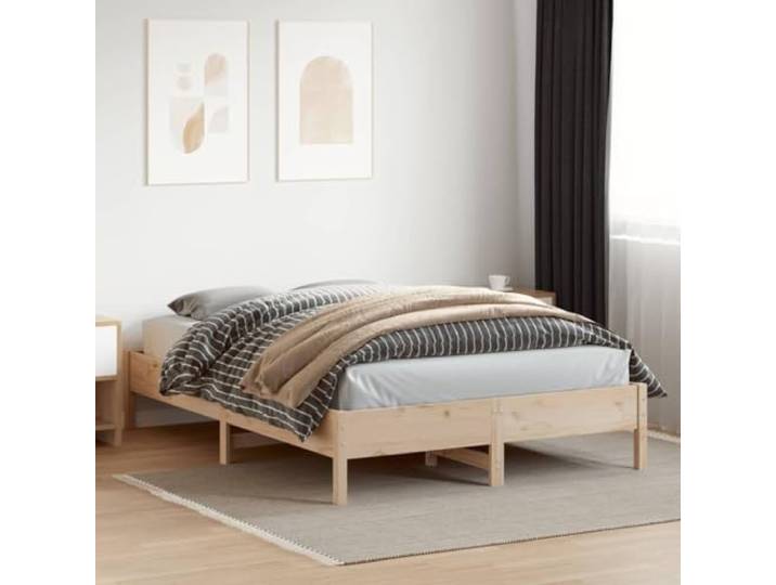 KTHLBRH Bett aus massivem Kiefernholz, 150 x 200 cm Lattenrost aus Sperrholz, stabile Beine, stabile Struktur, keine Matratze