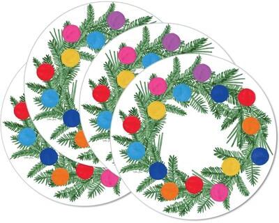 CounterArt Colorful Christmas Reversible Round Easy Care Flexible Plastic Placemat 4 Pack Made in The USA