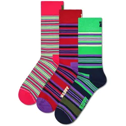 Happy Socks Unisex Socken, 3er Pack - Graphic Socks, Geschenkbox, Streifen, Baumwollmischung Pink/Rot/Grün / 41-46