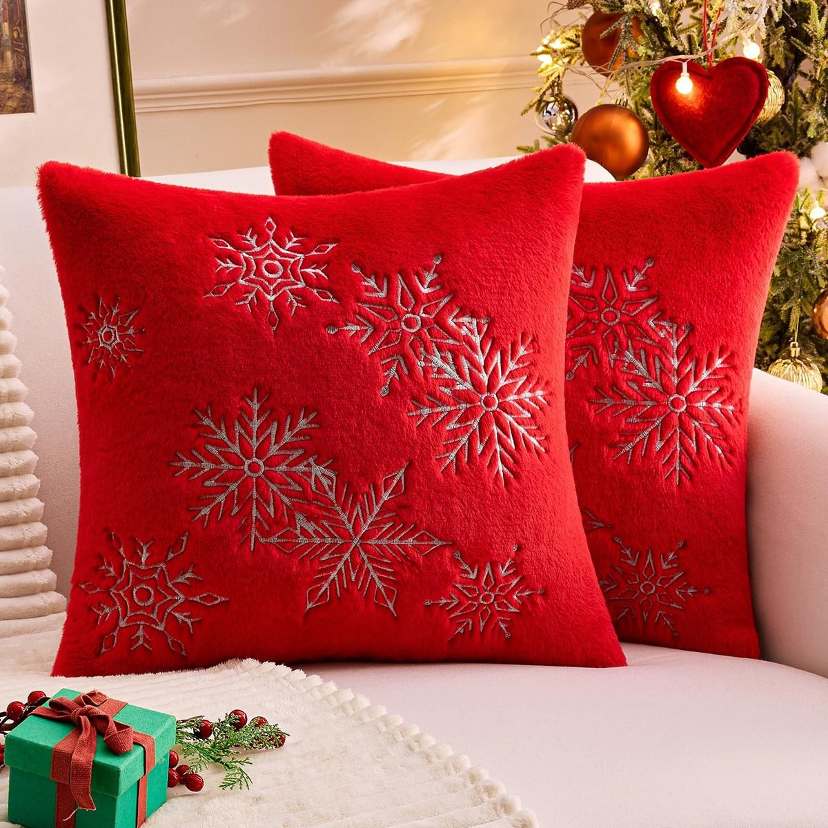 Set van 2 Kerst Kussenhoezen met Sneeuwpatroon 45x45 cm