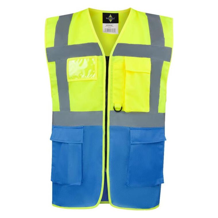 Korntex Warnweste Multifunktional Hamburg Gelb/Blau mit 360° Sicherheit 3XL EN ISO 17353 KXCMF (3XL) (KX226-YELLOW/BLUE)