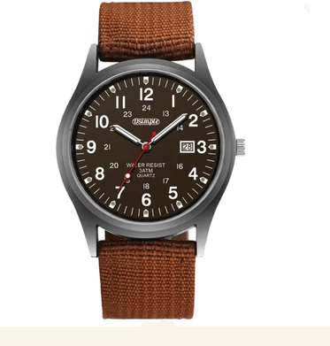 Inspire Essentials Mens Military Quartz Watch Luminous Nylon Strap Calendar Style brown