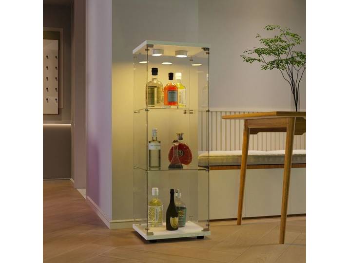 Vitrine en Verre Led Vitrine de collection avec serrure 1 portes 3 étages Vitrine en verre pour collection Blanc