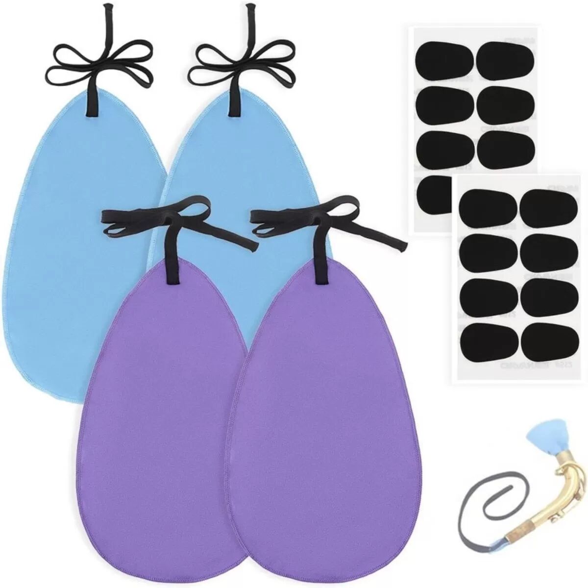 INF Saxophon Reinigungsset mit Tüchern und Mundstückpolstern - 2 Reinigungstücher & 2 Pad-Sets Blau