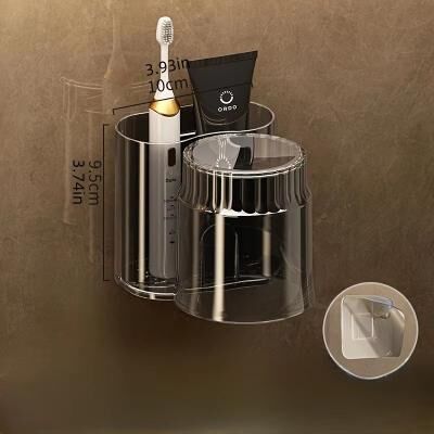 Inspired Finds 2PCS Set Toothbrush Holder With Mouthwash Cup Wall Mounted Bathroom Storage Rack black 2pcs