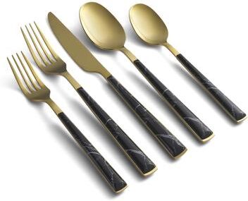 Cambridge Eivin Gold Black Marble 20-Piece Flatware Set