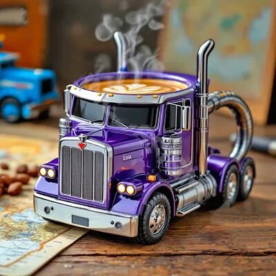 Multicon Wholesale Hub Handcrafted Semi Truck Shaped Coffee Mug, Durable Coffee Cup For Truckers, Ideal Gift For Men And Women purple