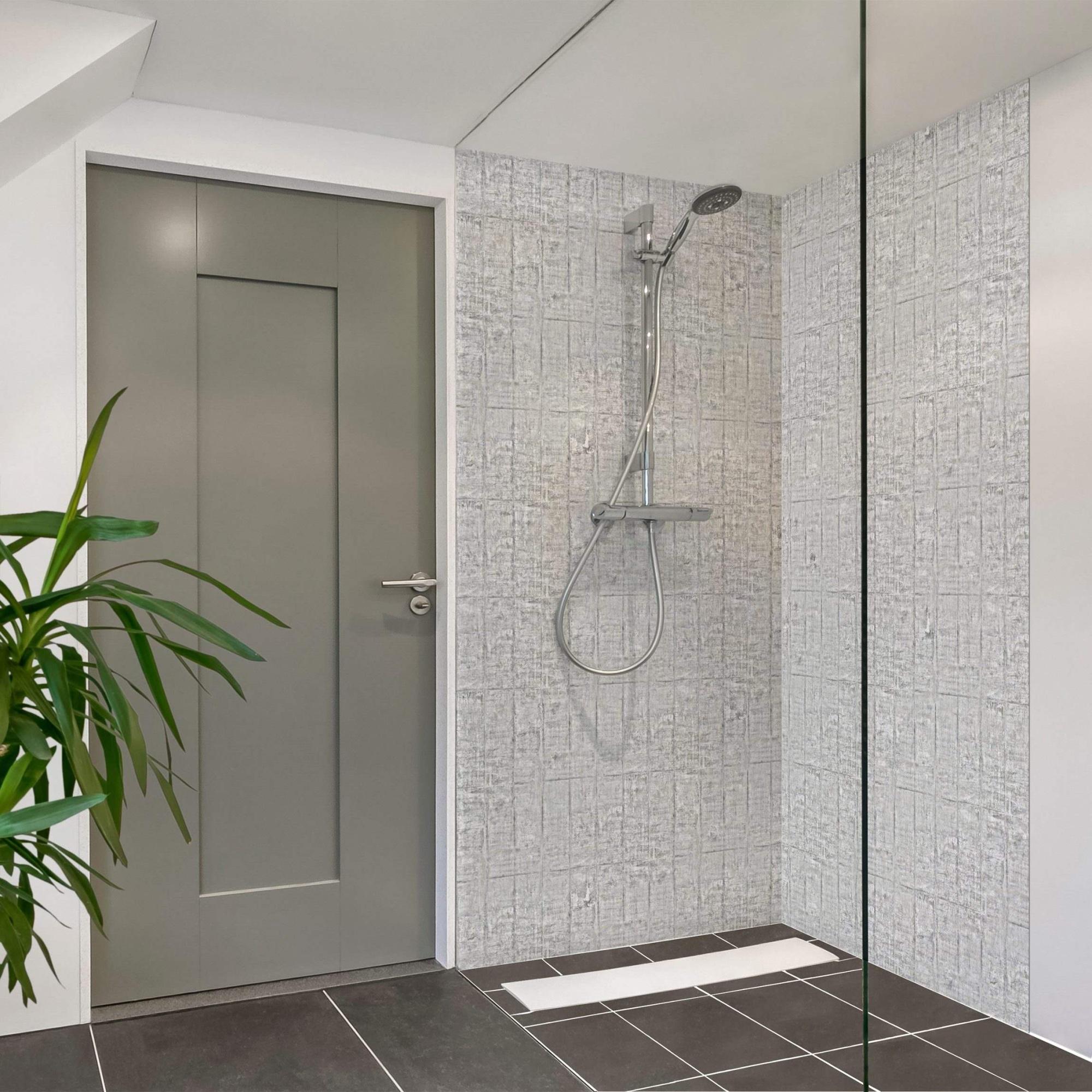 Duschrückwand mit Motiv selbstklebend - 0.61 mm Wandpaneel wasserfest Zement grau Steinoptik Industrial Badrückwand fugenlos Premium matt 100x210 cm