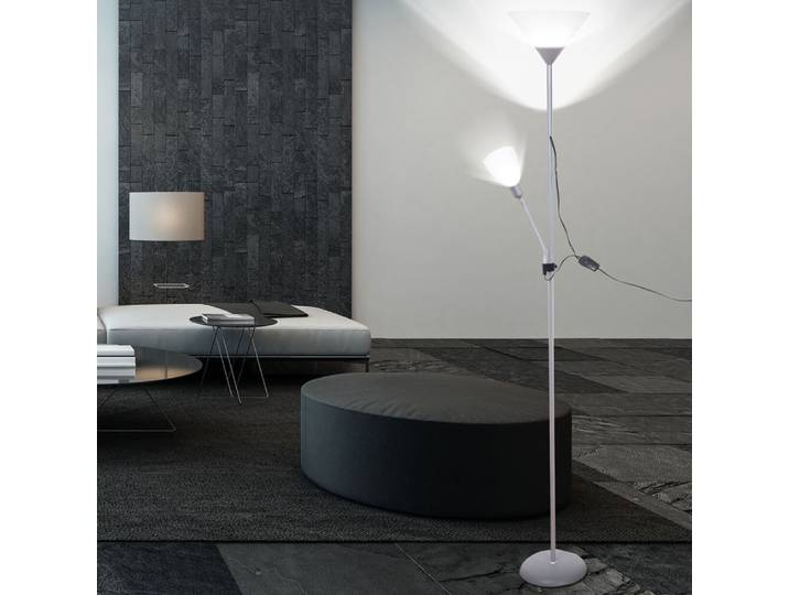 BRILLIANT Plafonnier Spari avec bras de lecture Lampadaire fonctionnel argenté/blanc 1x E27 max. 60 W & 1x E14 max. 25 W IP20