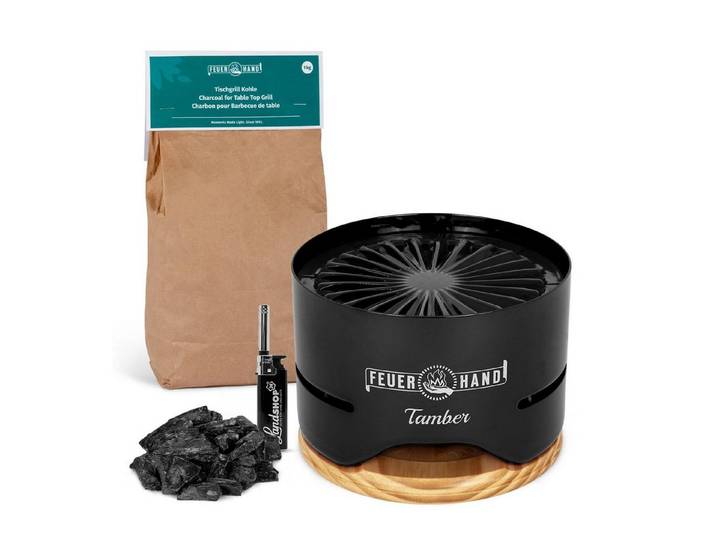 Feuerhand Holzkohlegrill Feuerhand Tamber Tischgrill + 1 kg spezial Holzkohle fast rauchfrei