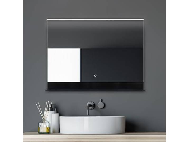 Talos Badspiegel mit Beleuchtung Black Home - Badezimmerspiegel in 80 x 60 cm - Badspiegel mit praktischer Ablage
