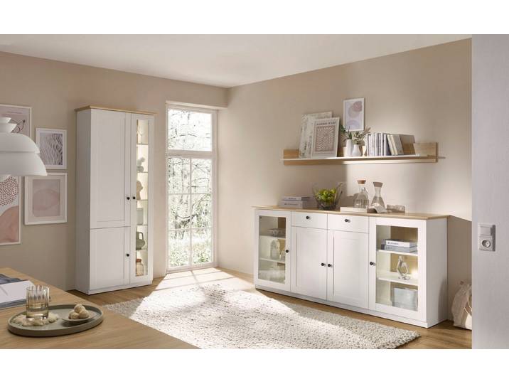 OTTO home Wohnwand Brest, Anbauwand im Landhausstil, Komplettset, Wohnzimmer-Set, (Set, 3-St), enthält Vitrine, Sideboard + Wandboard