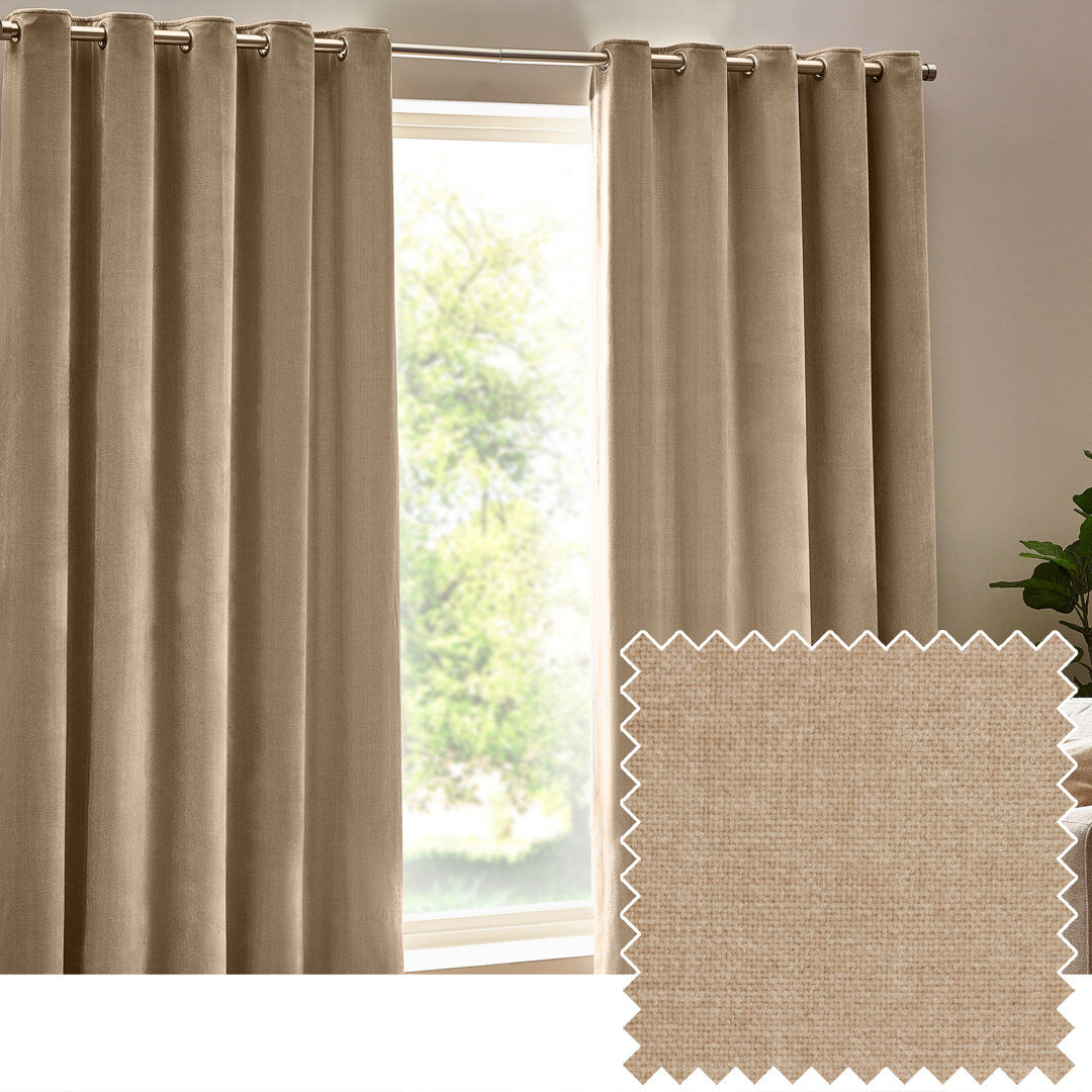 Yard Heavy Chenille Room Darkening Eyelet Curtains Natural 168cm Width x 183cm Drop