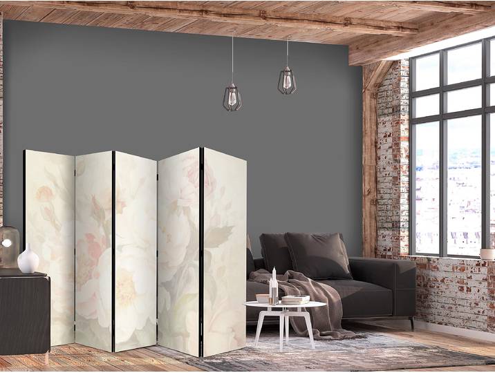Paravent acoustique pivoines lumineuses Autres Beige 225 x 172cm