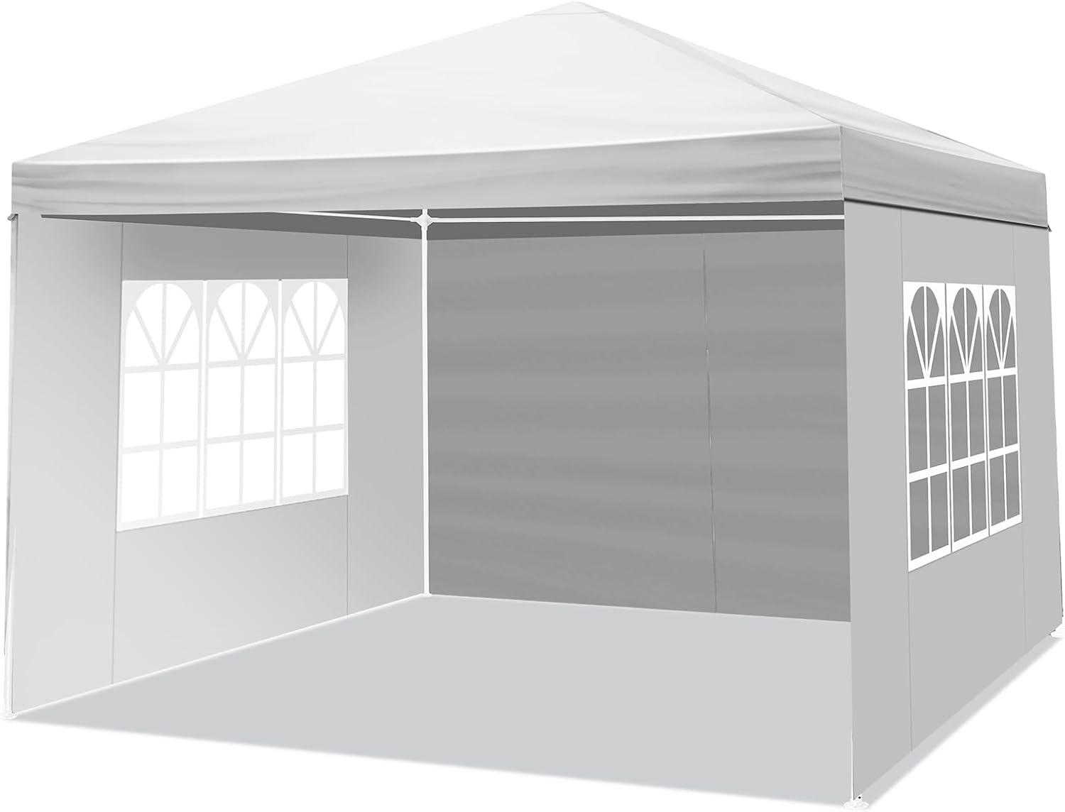 Bonnlo aufklappbarer Pavillon, Faltpavillon 3x3m, wasserdichtes Partyzelt mit 3 Wänden, Gartenpavillon für Hochzeiten im Freien, Garten, Camping und Feiern, Weiß (mit 3 Wänden)