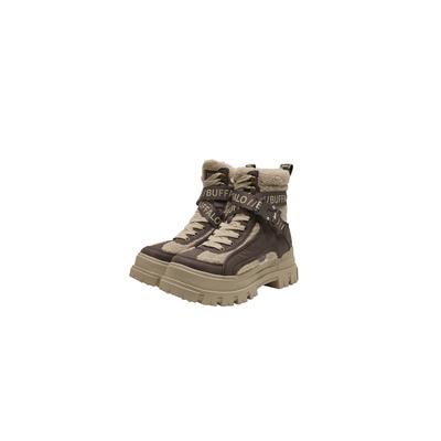 Stiefel BUFFALO "Buffalo Aspha Com1 Warm Vegan Nappa/Fake Fur", Damen, Gr. 36, braun (braun, beige), Leder, unifarben, Schuhe Stiefel