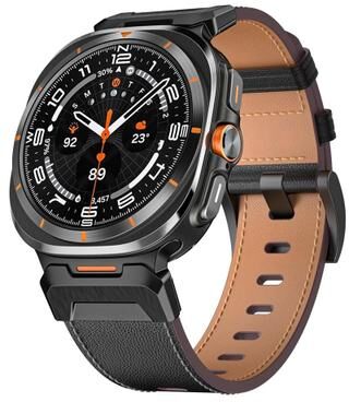 Everyday Crate Samsung Galaxy Watch Ultra 47mm Leather Watch Band Mecha Style Replacement Strap With Stainless Steel Connectors black Napa
