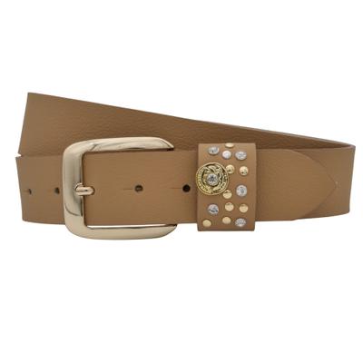 Ledergürtel ANNAMATONI "AnnaMatoni AnnaMatoni Damen Ledergürtel mit goldfarbener", Damen, Gr. TW85, beige (beige 130), 100% Leder, Gürtel Ledergürtel