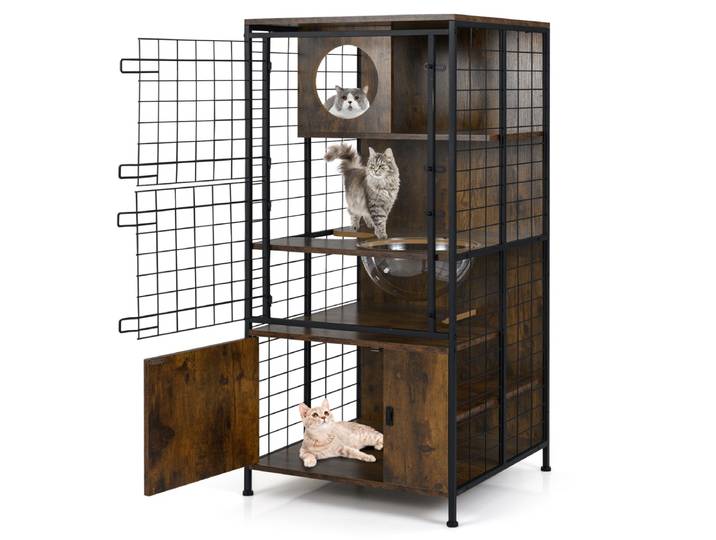 Moderne Kattenkooi met Meerdere Verdiepingen en Metalen Frame Bruin
