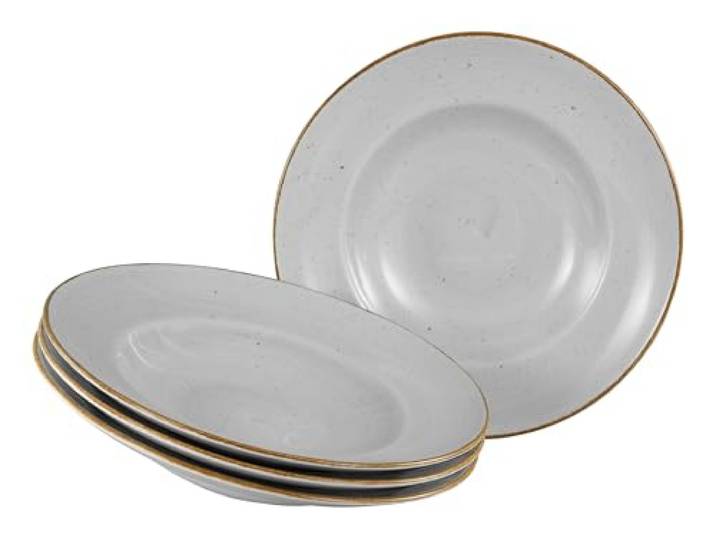 CreaTable\, 34039\, Serie Vintage Nature Stein\, 4-teiliges Geschirrset für 4 Personen\, Pastateller aus Porzellan\, spülmaschinen- und mikrowellengeeignet\, Made in Europe\, Grau