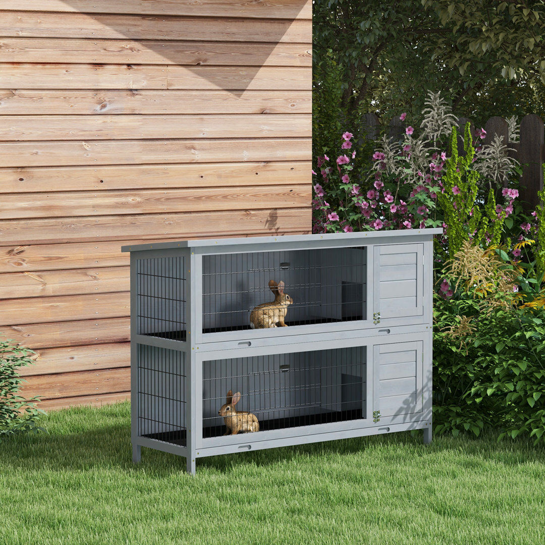 PawHut Rabbit Hutch Guinea Pig Hutch with No-Leak Trays & Divider Grey Grey 236.22cm H X 127cm W X 346.46cm D