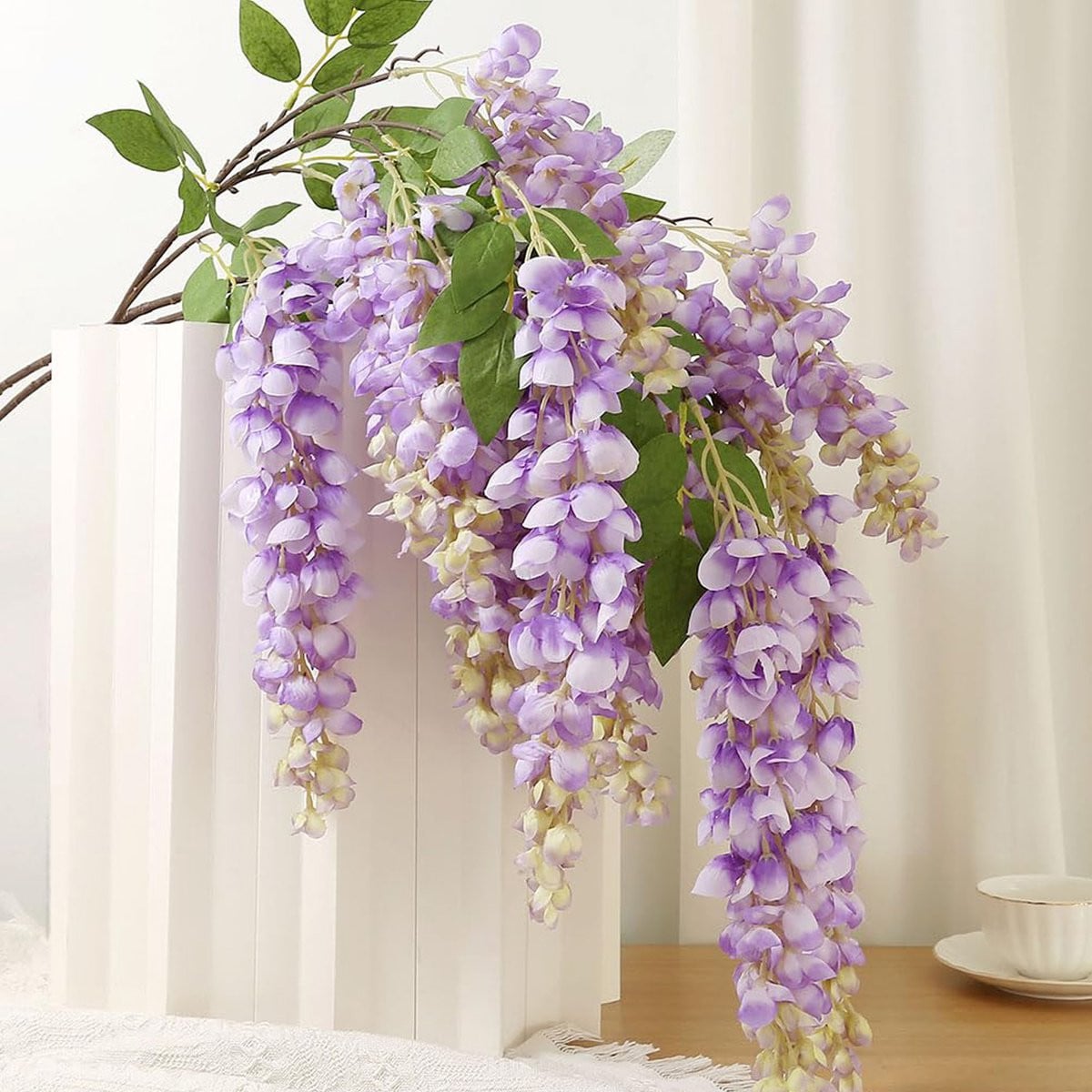 Set van 4 Kunstbloemen Wisteria - 63 cm Blauwe regen hangplant - Paarse zijden bloemenslinger voor decoratie