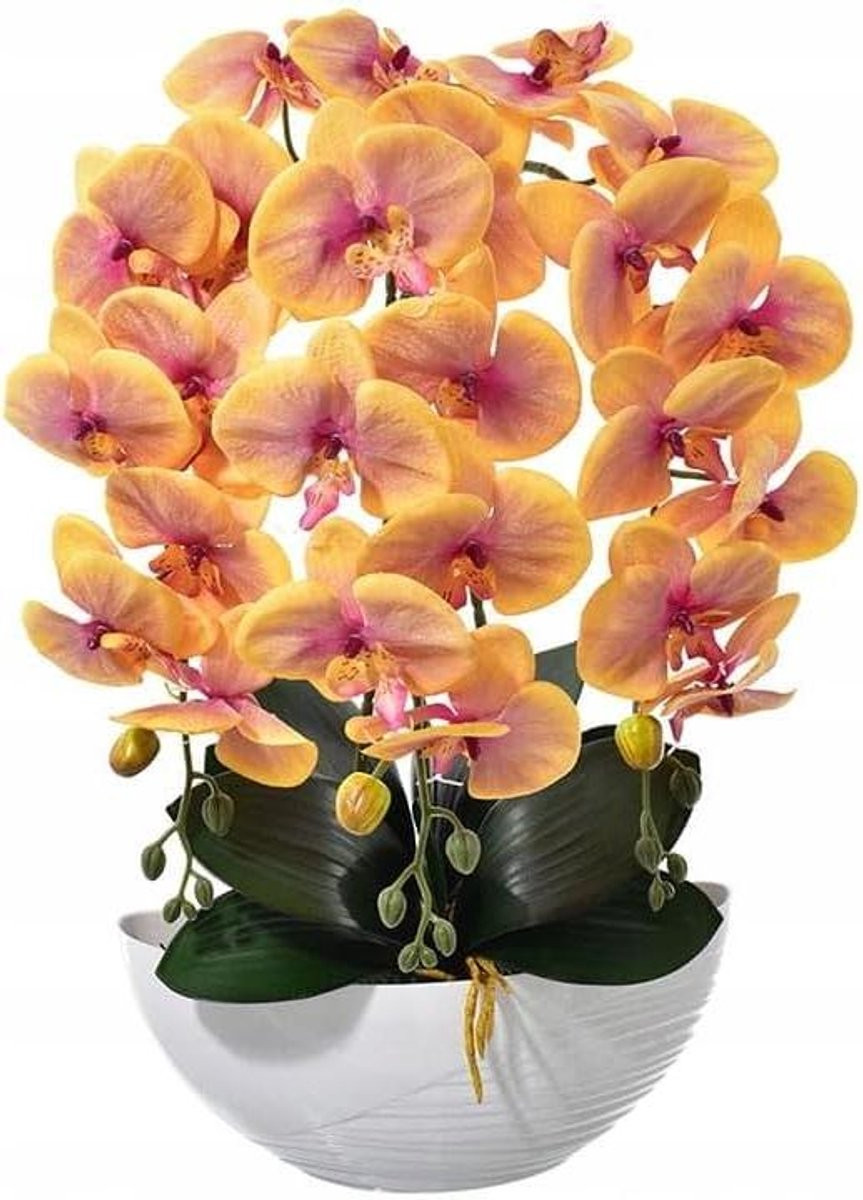 Kunstorchidee Oranje Roze - 60 cm - Decoratieve Nep Orchidee in Pot