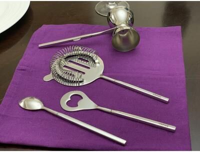 Vibhsa Handmade Square Handle Silver Stainless Steel Bar Tool Set for Home & Commercial Bars, 4-Piece