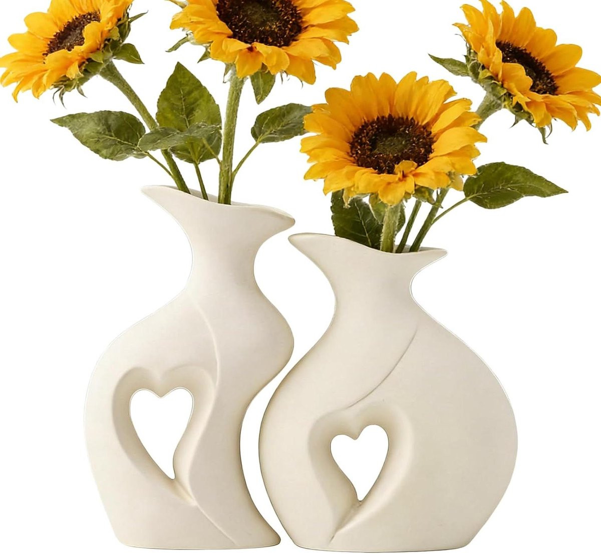 Wit Hartvormig Keramisch Design Bloemenvaas - Hoogte: 21 cm