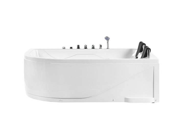Beliani Whirlpool Badewanne mit LED 120x180x70 cm weiß Calama, Weiß, Kunststoff, Freiform, 120x70x180 cm, Badezimmer, Baden & Duschen, Badewannen