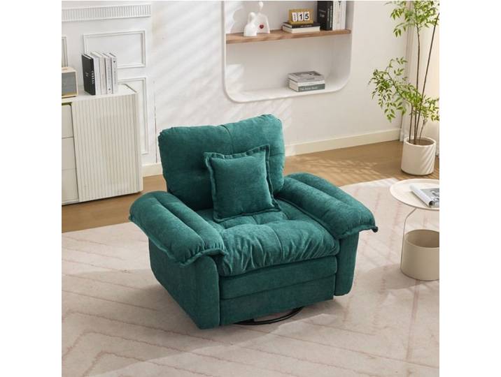 Fauteuil pivotant 360° de lecture grand format avec coussin chenille verte structure métal - UVRION