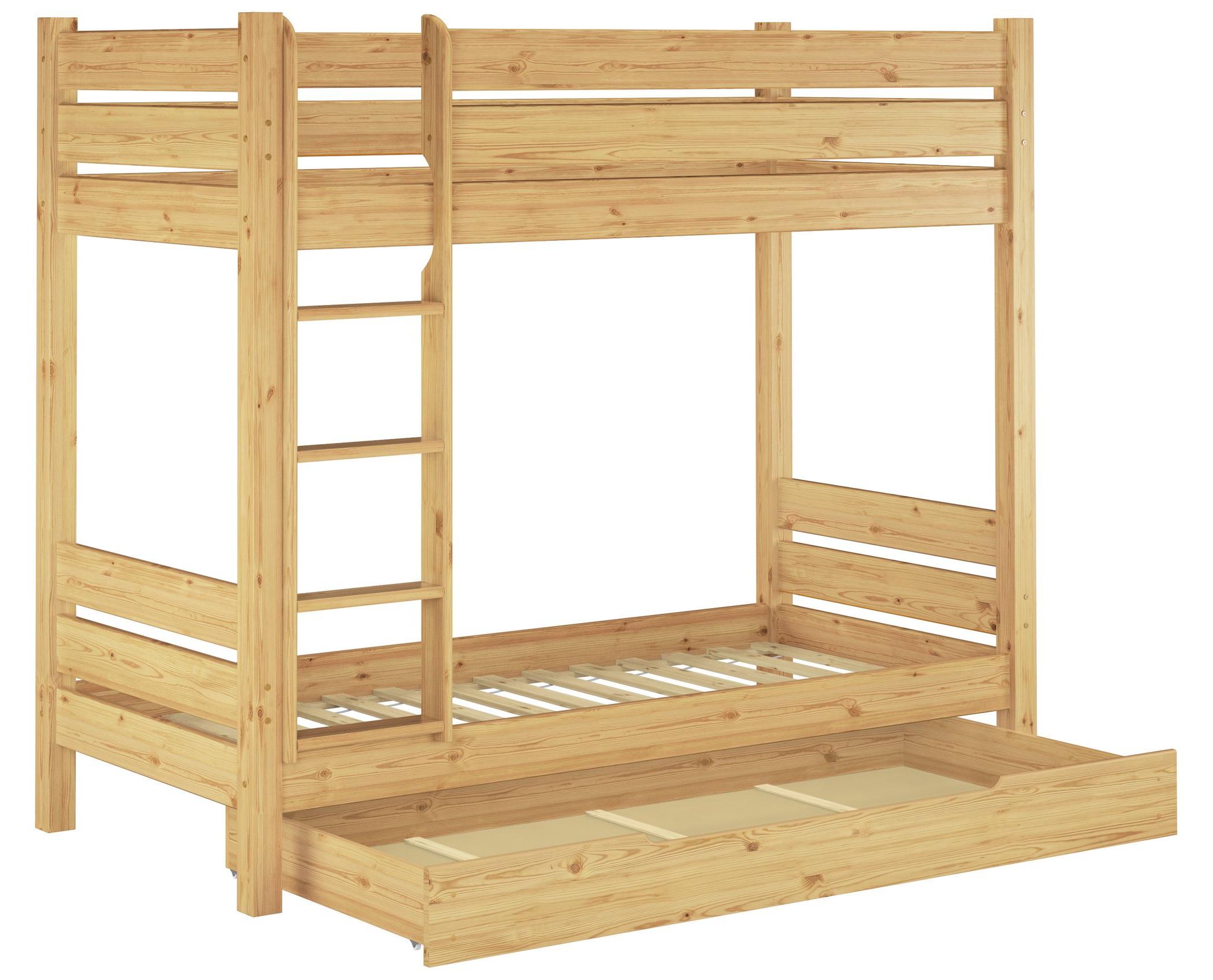 Etagenbett extra robust 90x200 Nische 100 Stockbett Zubehör wählbar Kiefer massiv V-60.16-09Rollrost und Bettkasten inkl.