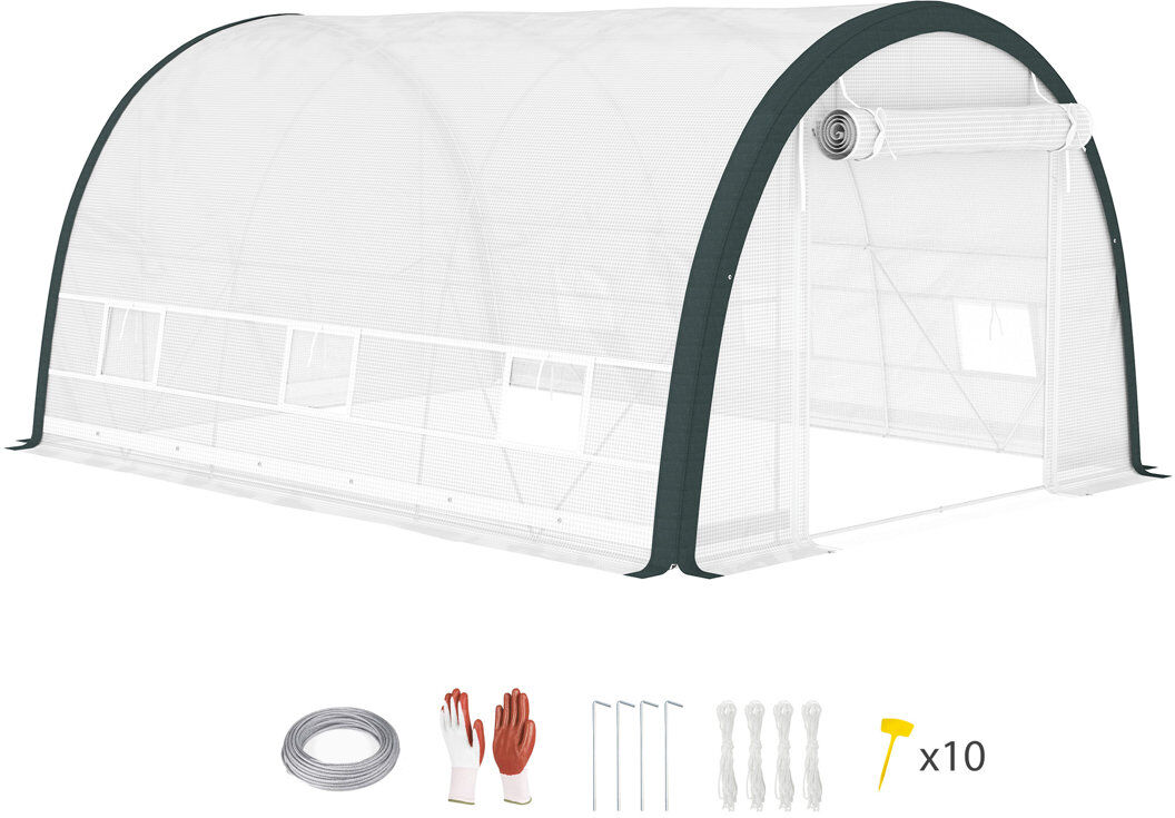 Outsunny 4 x 3(m) Walk-in Polytunnel Greenhouse, Upgraded Structure White White 200cm H X 300cm W X 396cm D