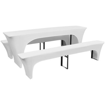 DELUKE Tischhussen 3-tlg. ALAU Hussen-Set für Biertisch & Bänke Stretchhussen Weiß 220x70x80 cm | Hussen elastisch Bierzeltgarniturhusse Tischabdeckung