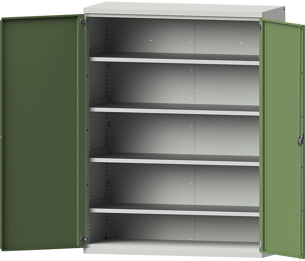 Schwerlastschrank JUMBO aus Stahlblech, 4 durchgehende Fachböden, lichtgrau/resedagrün eurokraft pro