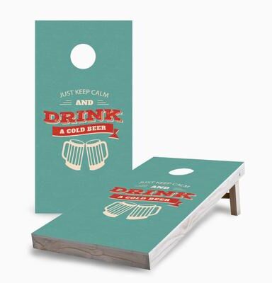 Skip's Garage Drink Cold Beer Corn Hole Board Set w Case & Lights