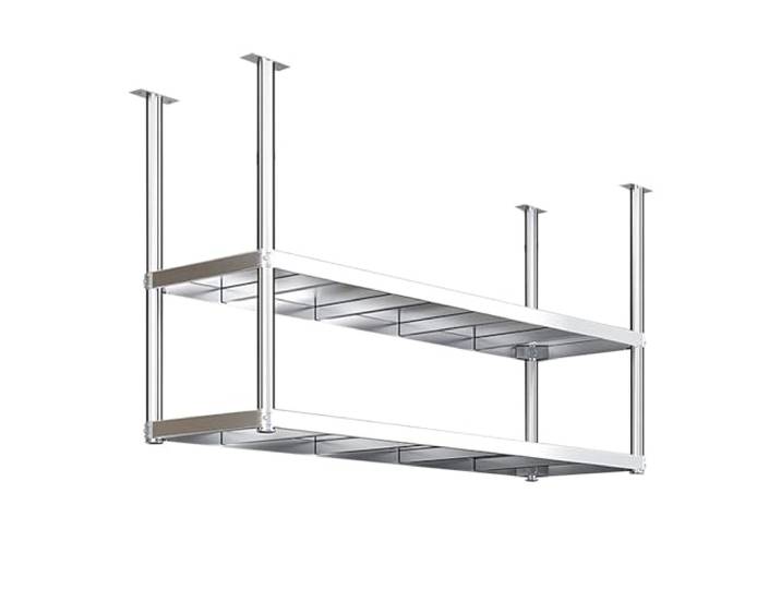 Hängendes Weinglasregal Deckenregal, Edelstahl-Decken-Weinflaschenhalter schwebendes Display-Aufbewahrungsregal, 2 Ebenen Wandregal Küchen-Topfpfannenregale für Bar, Restaurant, Café(120x35x80cm)