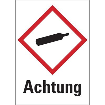 Aufkleber Gefahrstoffetiketten - Gasflasche (GHS04) & Signalwort "Achtung" - 105 x 148 mm Folie selbstklebend