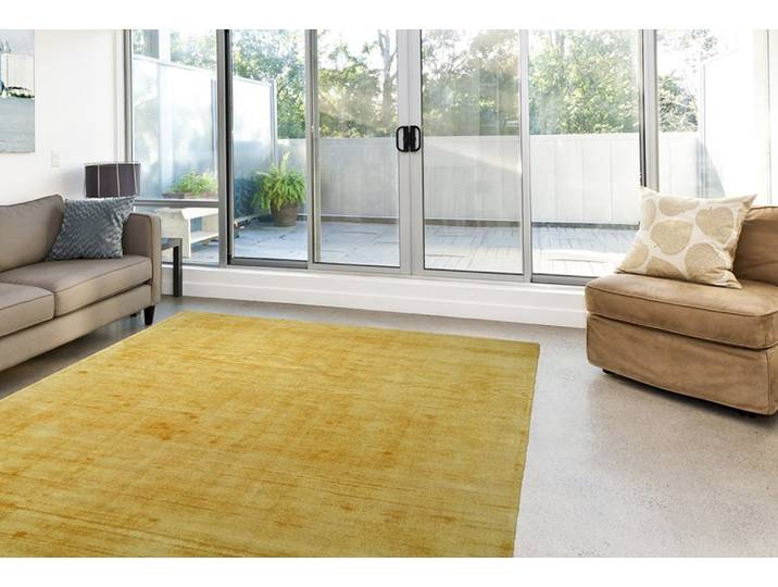 Teppich KAYOOM Luxury 110 Gr. 2, gelb, B:80cm H:13mm L:150cm, Viskose, Teppiche, Teppich, Kurzflor, meliert, handweb, Wohnzimmer