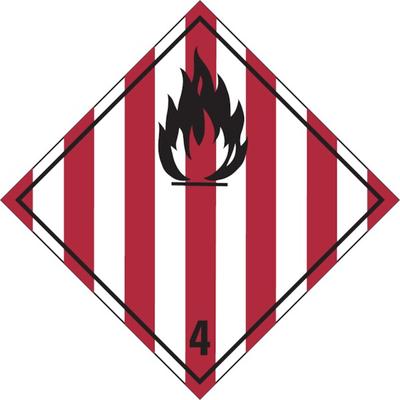 Gefahrzettel, Gefahrenklasse 4.1 - Entzündbare feste Stoffe, selbstzersetzliche Stoffe - 150x150 mm Folie selbstklebend