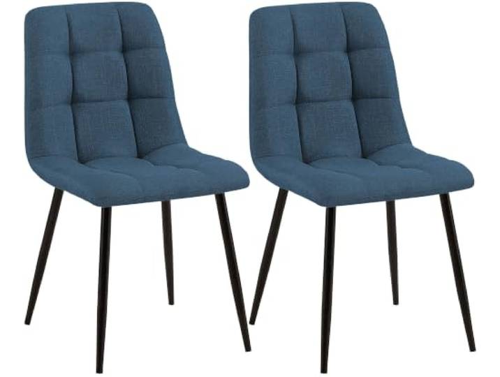 CLP Esszimmerstühle 2er Set gepolstert Tilde, Küchenstühle mit Rückenlehnen und schwarzen Metallgestellen, Polsterstühle bis 150 kg belastbar, Farbe: blau, Material: Stoff