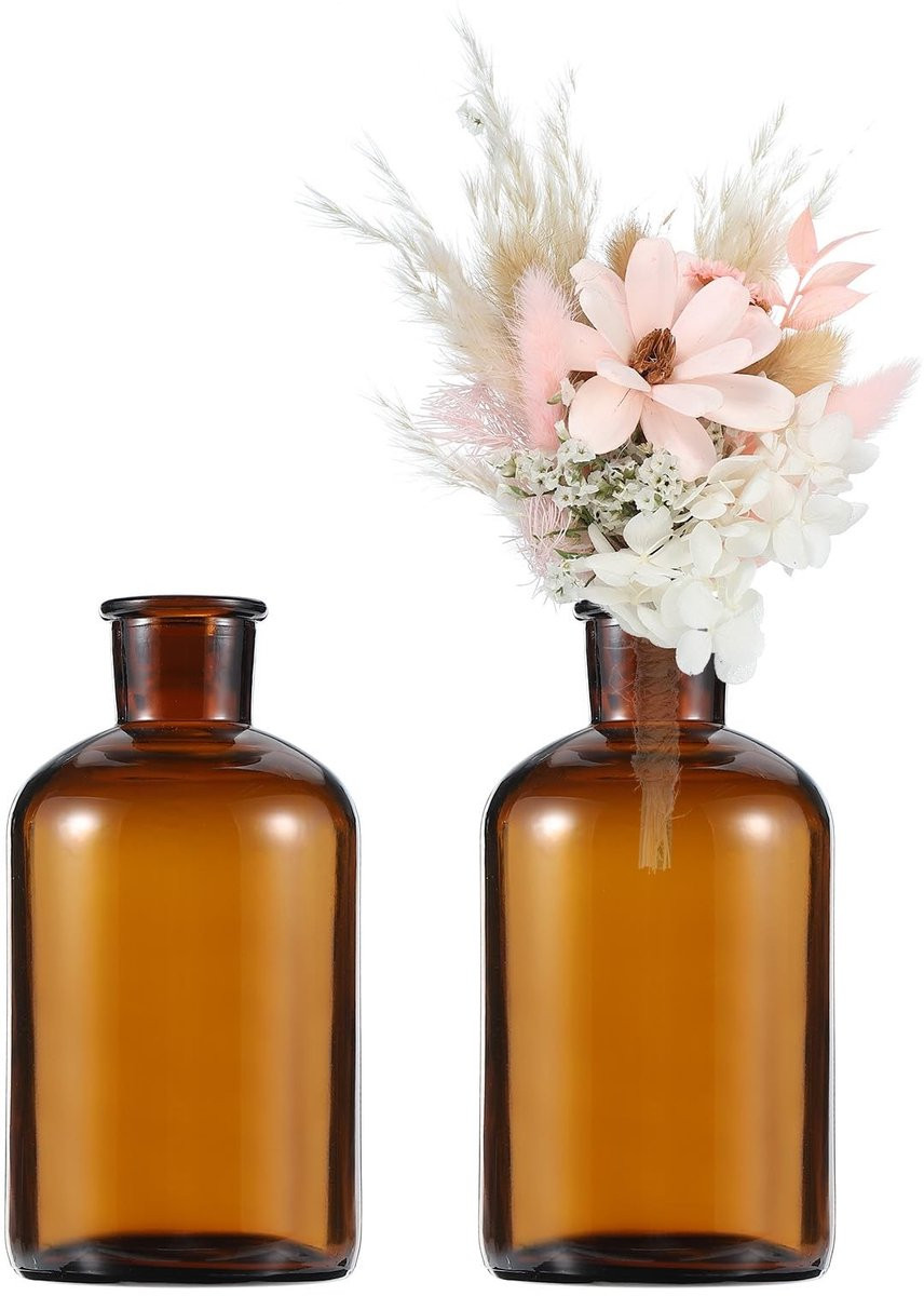 Set van 2 bruine glazen bloemenvazen voor tafeldecoratie