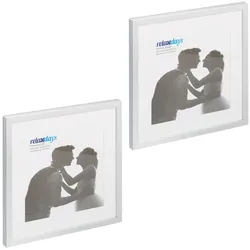 Relaxdays Bilderrahmen 2er Set, 38,5x38,5 cm, quadratisch, Fotorahmen, Aufhängen oder Hinstellen, Passepartout, silber