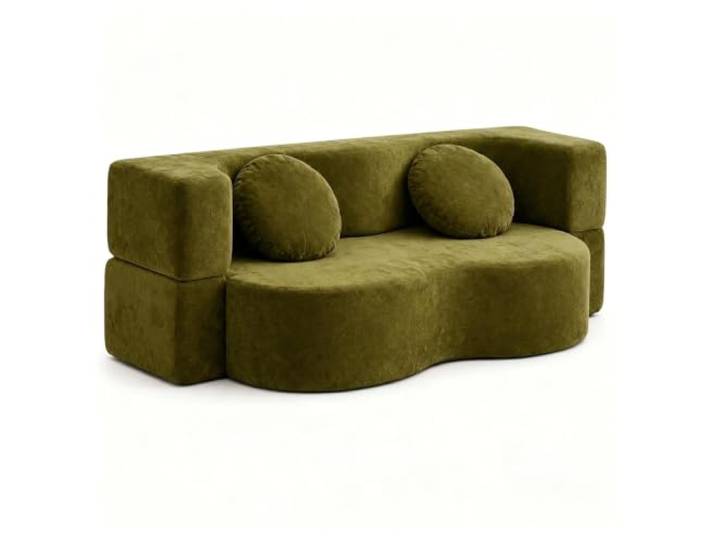 Kchsdool Chenille-Klappsofa, ausziehbare Bodenliege mit 2 Kissen Hochelastischer Schaumstoff, keine Montage erforderlich, komprimiert und vakuumverpackt, flaches Profil(Green,200CM)