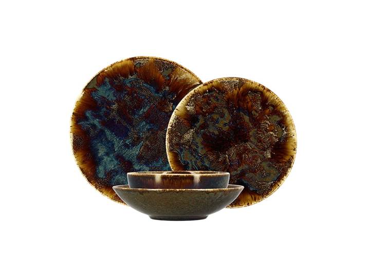 Service de table 48 pièces en porcelaine marron