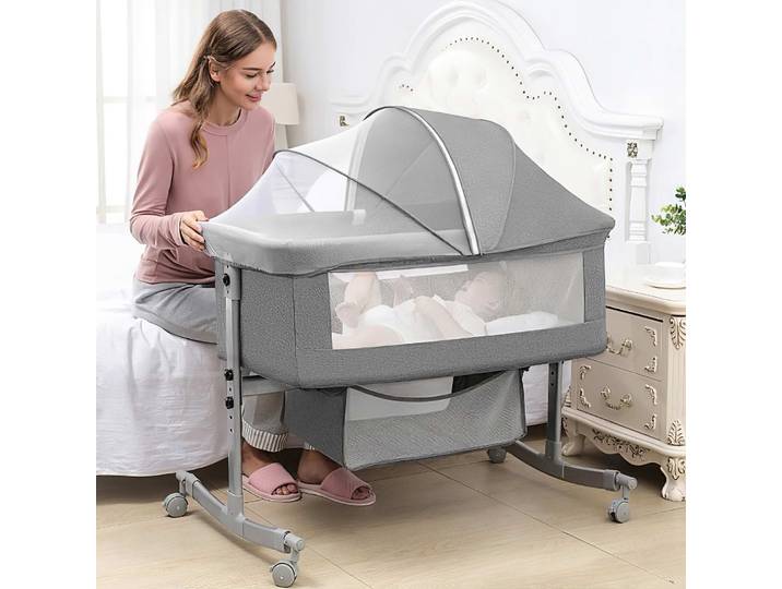 Berceau bébé 3 en 1, lit de chevet, parc bébé 0-3 ans, multifonction, pliable et relevable, avec moustiquaire et roue