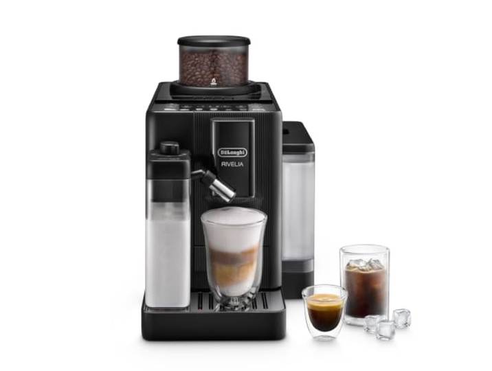 De'Longhi Rivelia Start - Kaffeevollautomat 10 Getränke Schwarz Kaffeemaschine mit LatteCrema-Milchaufschäumer, Farb-Touch-Display, Wechselbare Bohnenbehälter, EXAM422.55.BXL